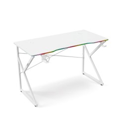 Herný stôl - 120 x 60 x 75 cm - RGB LED, USB, držiak na pohár, držiak na slúchadlá, 15 mm MDF-biely