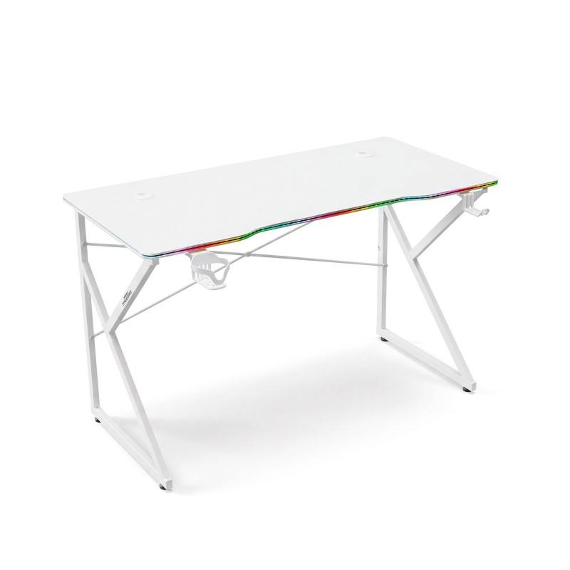 Herný stôl - 120 x 60 x 75 cm - RGB LED, USB, držiak na pohár, držiak na slúchadlá, 15 mm MDF-biely