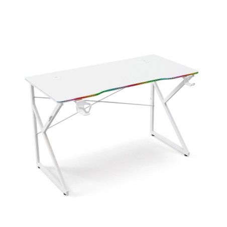 Herný stôl - 120 x 60 x 75 cm - RGB LED, USB, držiak na pohár, držiak na slúchadlá, 15 mm MDF-biely