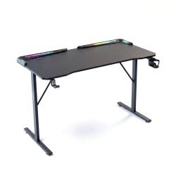 Herný stôl - 120 x 60 x 75 cm - RGB LED, USB, držiak na pohár, držiak na slúchadlá, karbónový-čierny