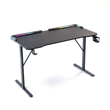 Herný stôl - 120 x 60 x 75 cm - RGB LED, USB, držiak na pohár, držiak na slúchadlá, karbónový-čierny
