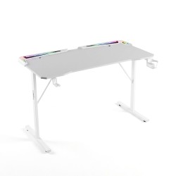 Herný stôl - 120 x 60 x 75 cm - RGB LED, USB, držiak na pohár, držiak na slúchadlá, karbónový-biely