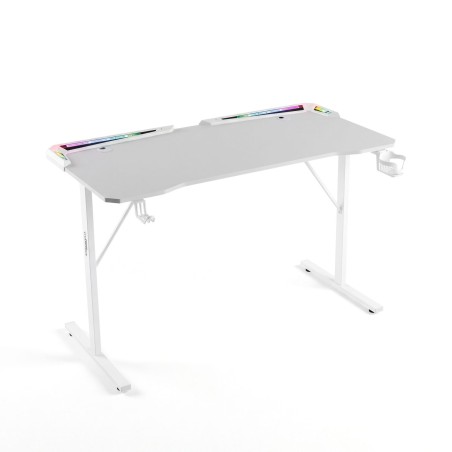 Herný stôl - 120 x 60 x 75 cm - RGB LED, USB, držiak na pohár, držiak na slúchadlá, karbónový-biely