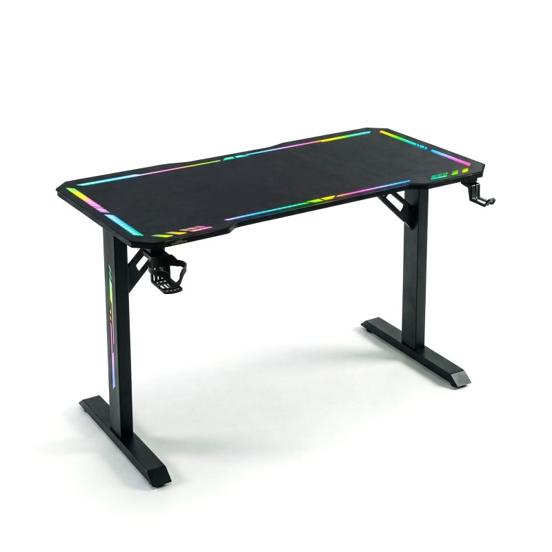 SK: Herný stôl - 120 x 60 x 75 cm - RGB LED, USB, držiak na nápoj, držiak na slúchadlá, 5 mm sklo