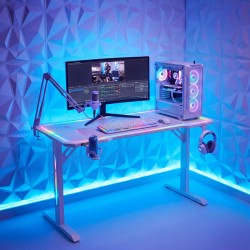 SK: Herný stôl - 120 x 60 x 75 cm - RGB LED, USB, držiak na nápoj, držiak na slúchadlá, 5 mm sklo