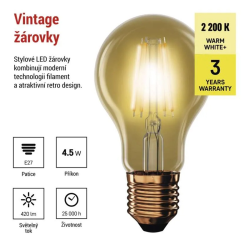 Žiarovka LED E27 4,5 W A60 biela teplá EMOS Z55032 Vintage